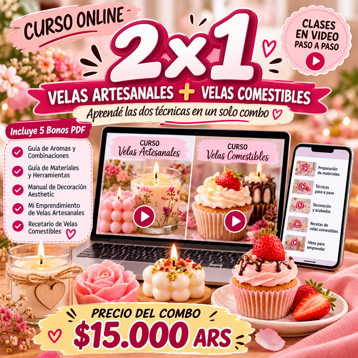 2X1 DE VELAS ARTESANALES + VELAS COMESTIBLES + 5 BONUS DE REGALO